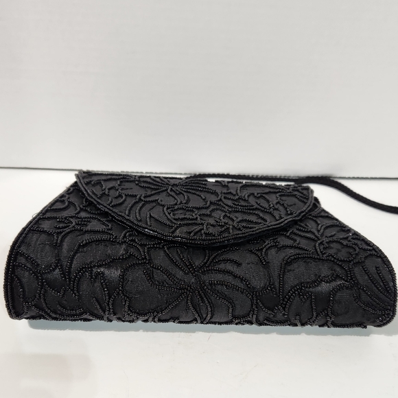 VTG Henry Birks Black Beaded Envelope Clutch Bag with Rope Shoulder Strap, 1990s - Picture 6 of 8